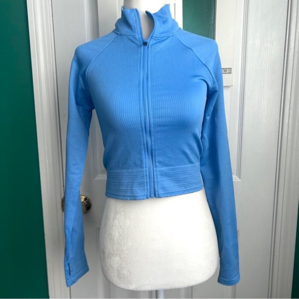 Powder Blue Seamless Zip Up Workout Jacket XS